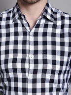 Jainish Men's Buffalo Check Formal Shirt - Navy Blue | Grocsy