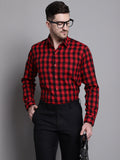 Jainish Men's Buffalo Check Formal Shirt - Red | Grocsy