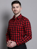 Jainish Men's Buffalo Check Formal Shirt - Red | Grocsy