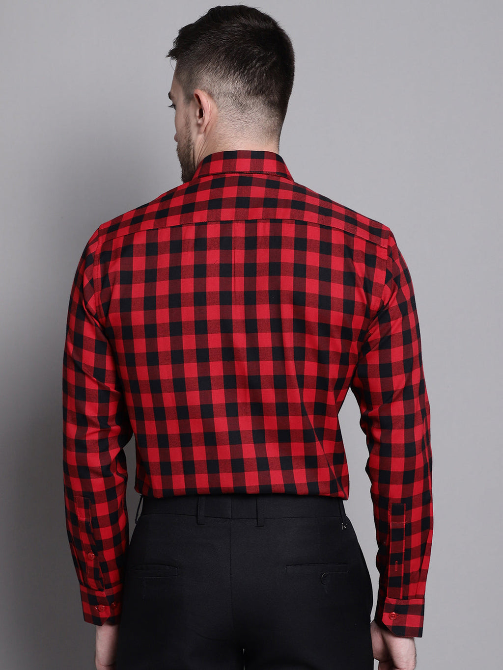 Jainish Men's Buffalo Check Formal Shirt - Red | Grocsy