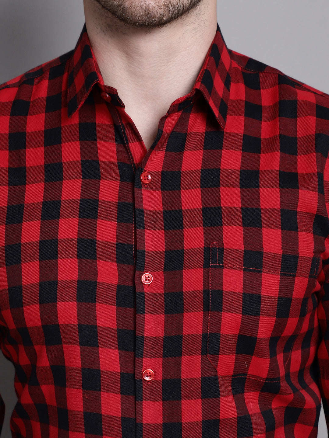Jainish Men's Buffalo Check Formal Shirt - Red | Grocsy