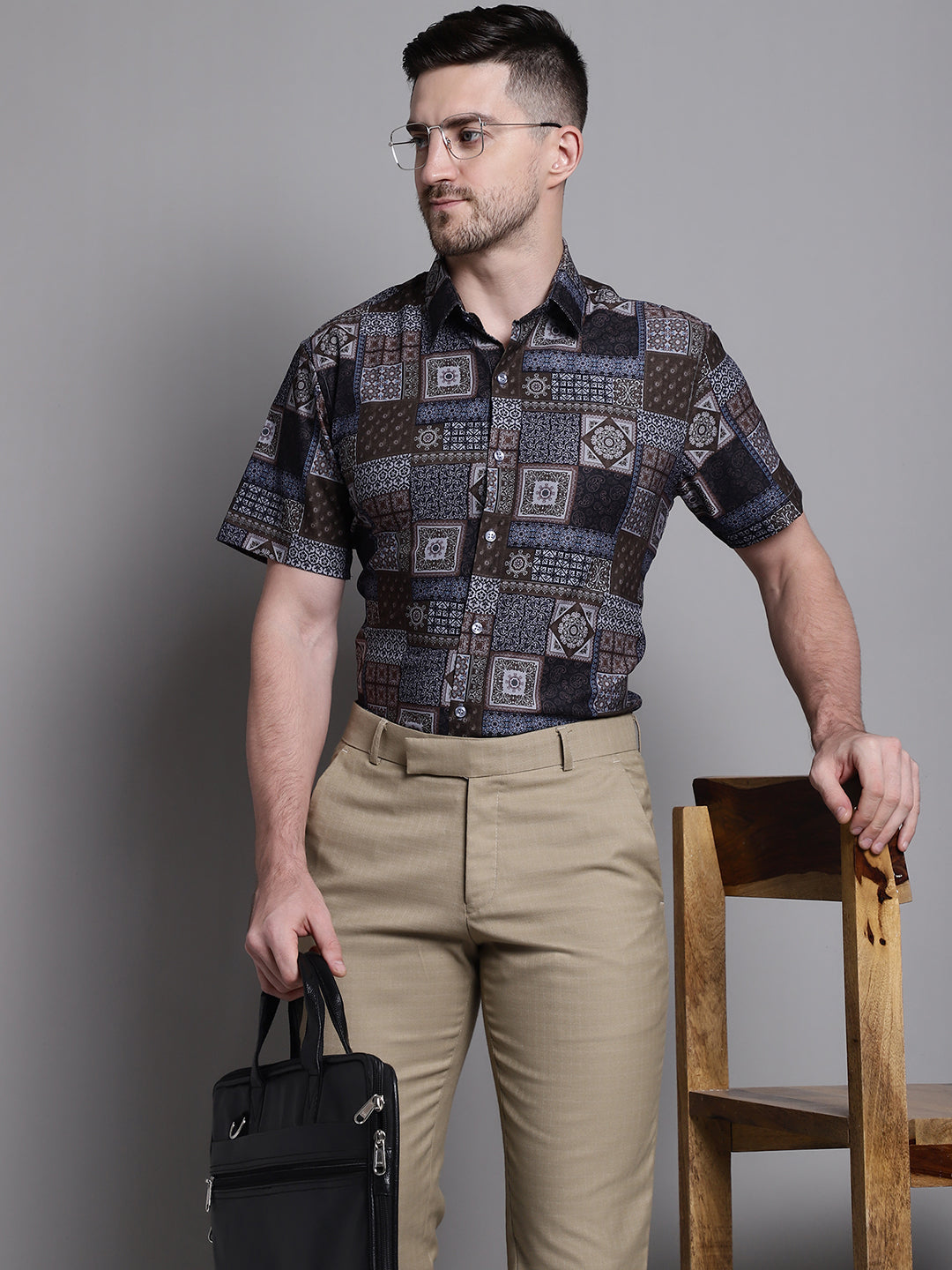 Jainish Men's Printed Formal Shirt - Coffee | Grocsy