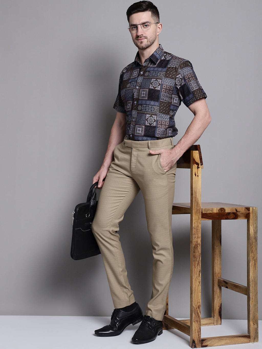 Jainish Men's Printed Formal Shirt - Coffee | Grocsy