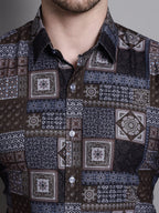 Jainish Men's Printed Formal Shirt - Coffee | Grocsy