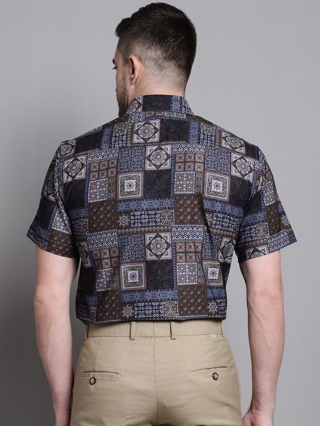 Jainish Men's Printed Formal Shirt - Coffee | Grocsy