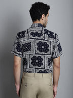 Jainish Men's Paisley Printed Formal Shirts - Navy Blue | Grocsy