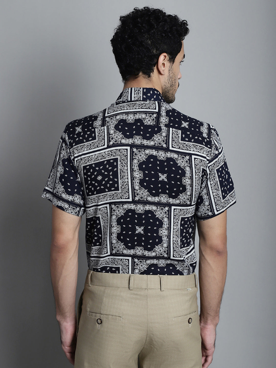 Jainish Men's Paisley Printed Formal Shirts - Navy Blue | Grocsy