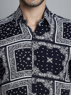 Jainish Men's Paisley Printed Formal Shirts - Navy Blue | Grocsy