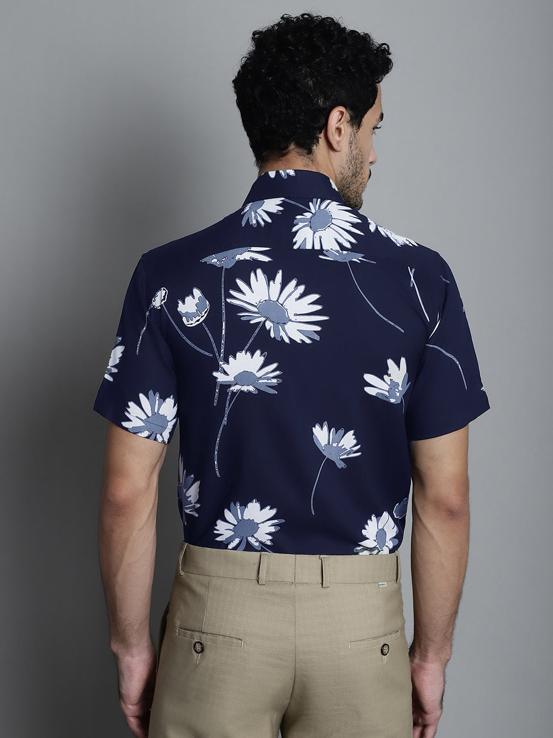 Jainish Men's Floral Printed Formal Shirts - Navy Blue | Grocsy