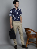 Jainish Men's Floral Printed Formal Shirts - Navy Blue | Grocsy