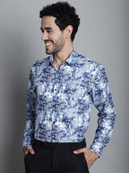Jainish Men's Geomatric Printed Formal Shirts - Blue | Grocsy