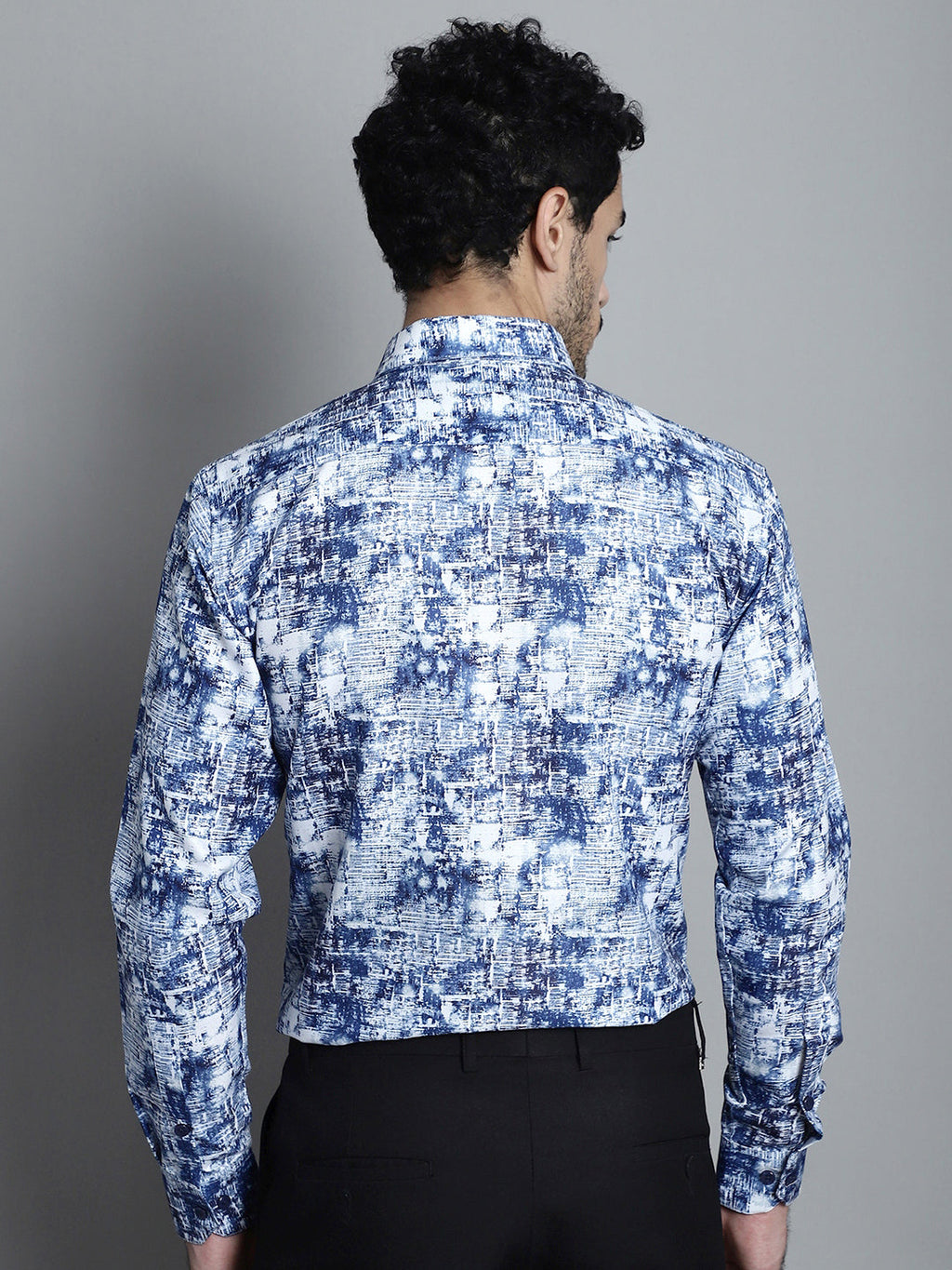 Jainish Men's Geomatric Printed Formal Shirts - Blue | Grocsy