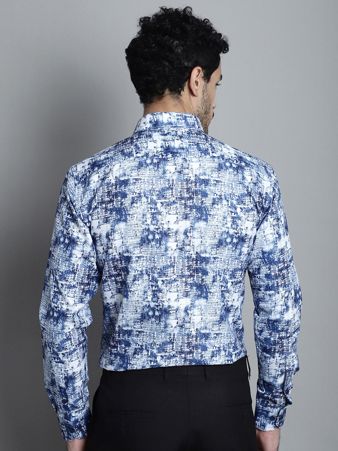 Jainish Men's Geomatric Printed Formal Shirts - Blue | Grocsy