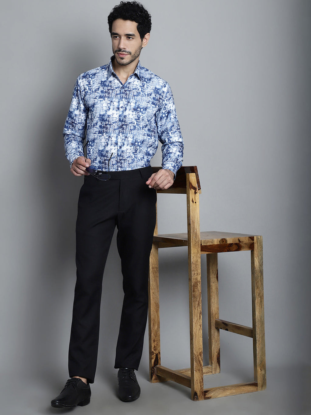 Jainish Men's Geomatric Printed Formal Shirts - Blue | Grocsy