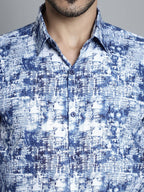 Jainish Men's Geomatric Printed Formal Shirts - Blue | Grocsy