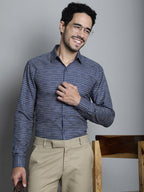 Jainish Men's Geomatric Printed Formal Shirts - Navy Blue | Grocsy