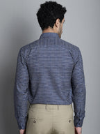 Jainish Men's Geomatric Printed Formal Shirts - Navy Blue | Grocsy