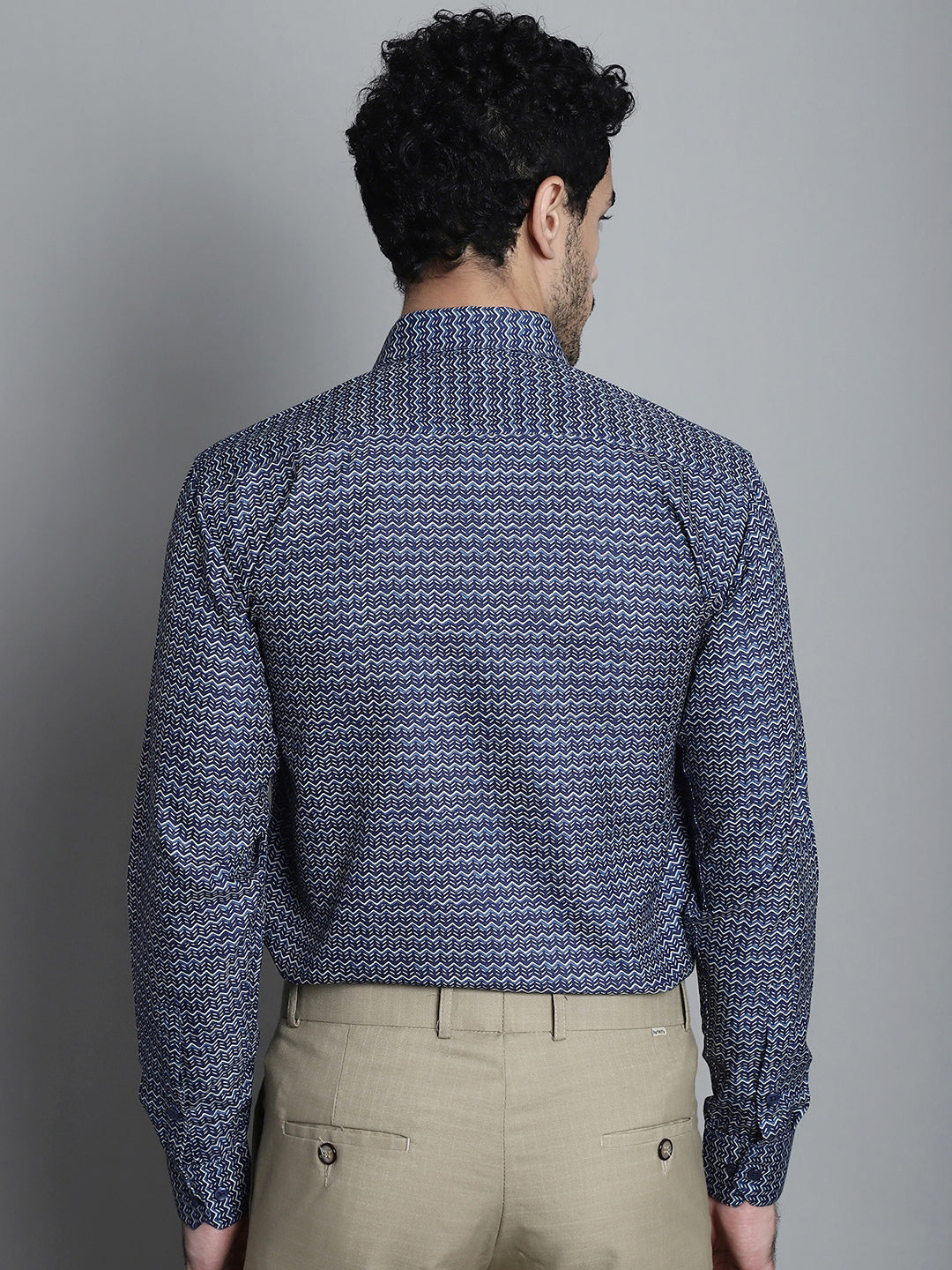 Jainish Men's Geomatric Printed Formal Shirts - Navy Blue | Grocsy