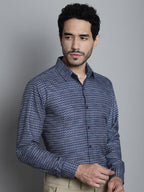 Jainish Men's Geomatric Printed Formal Shirts - Navy Blue | Grocsy