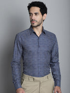Jainish Men's Geomatric Printed Formal Shirts - Navy Blue | Grocsy