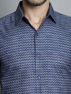 Jainish Men's Geomatric Printed Formal Shirts - Navy Blue | Grocsy