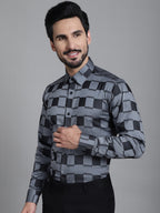 Indian Needle Men's Printed Formal Shirt - Grey | Grocsy