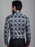 Indian Needle Men's Printed Formal Shirt - Grey | Grocsy