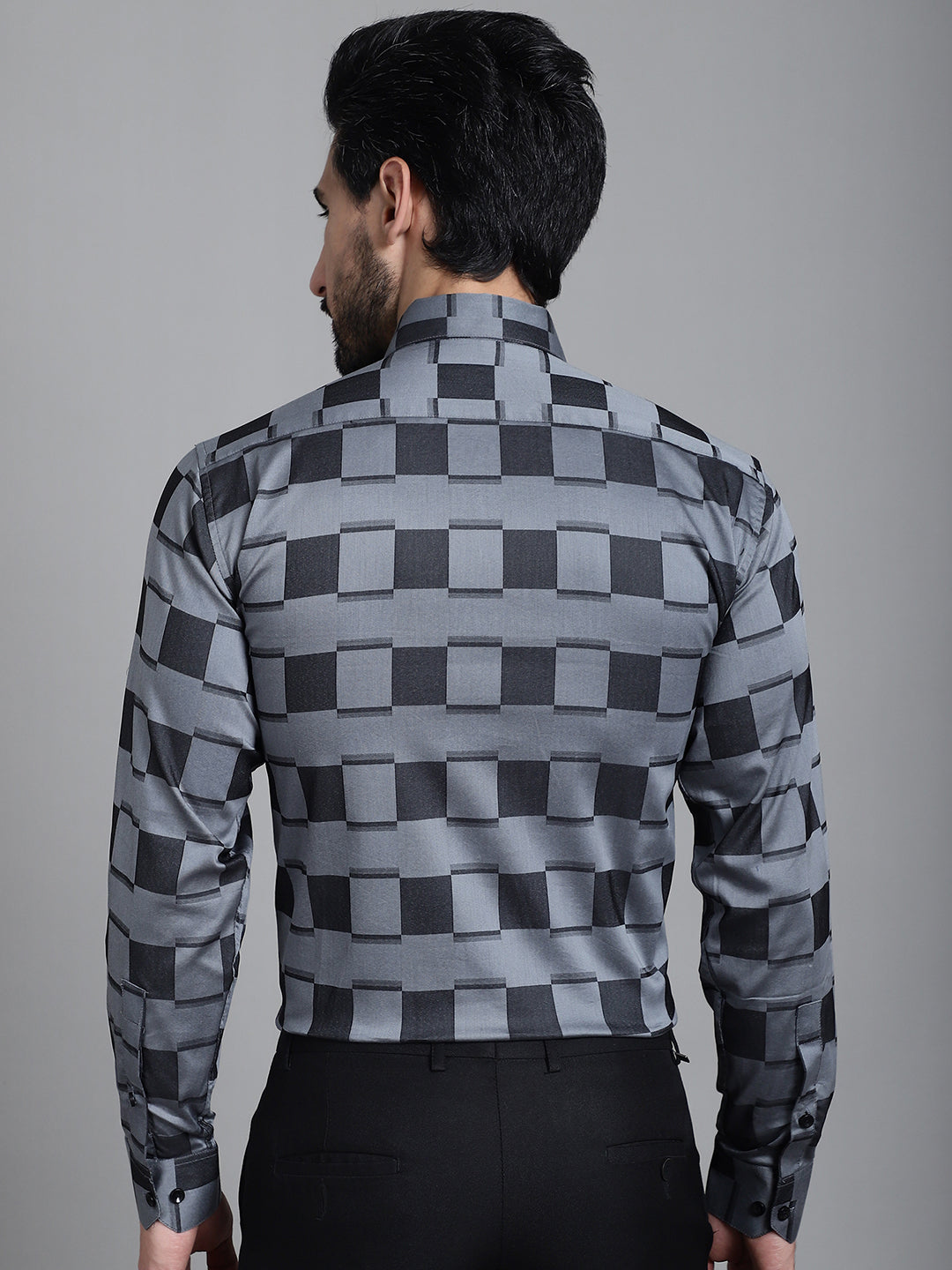 Indian Needle Men's Printed Formal Shirt - Grey | Grocsy