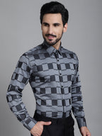 Indian Needle Men's Printed Formal Shirt - Grey | Grocsy