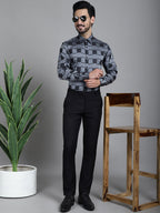 Indian Needle Men's Printed Formal Shirt - Grey | Grocsy