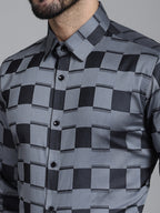 Indian Needle Men's Printed Formal Shirt - Grey | Grocsy