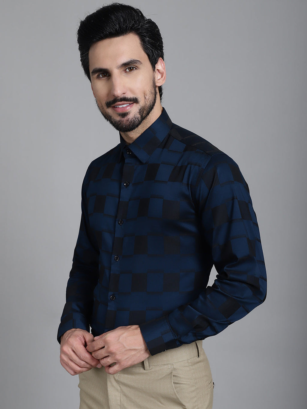 Indian Needle Men's Printed Formal Shirt - Peacock | Grocsy