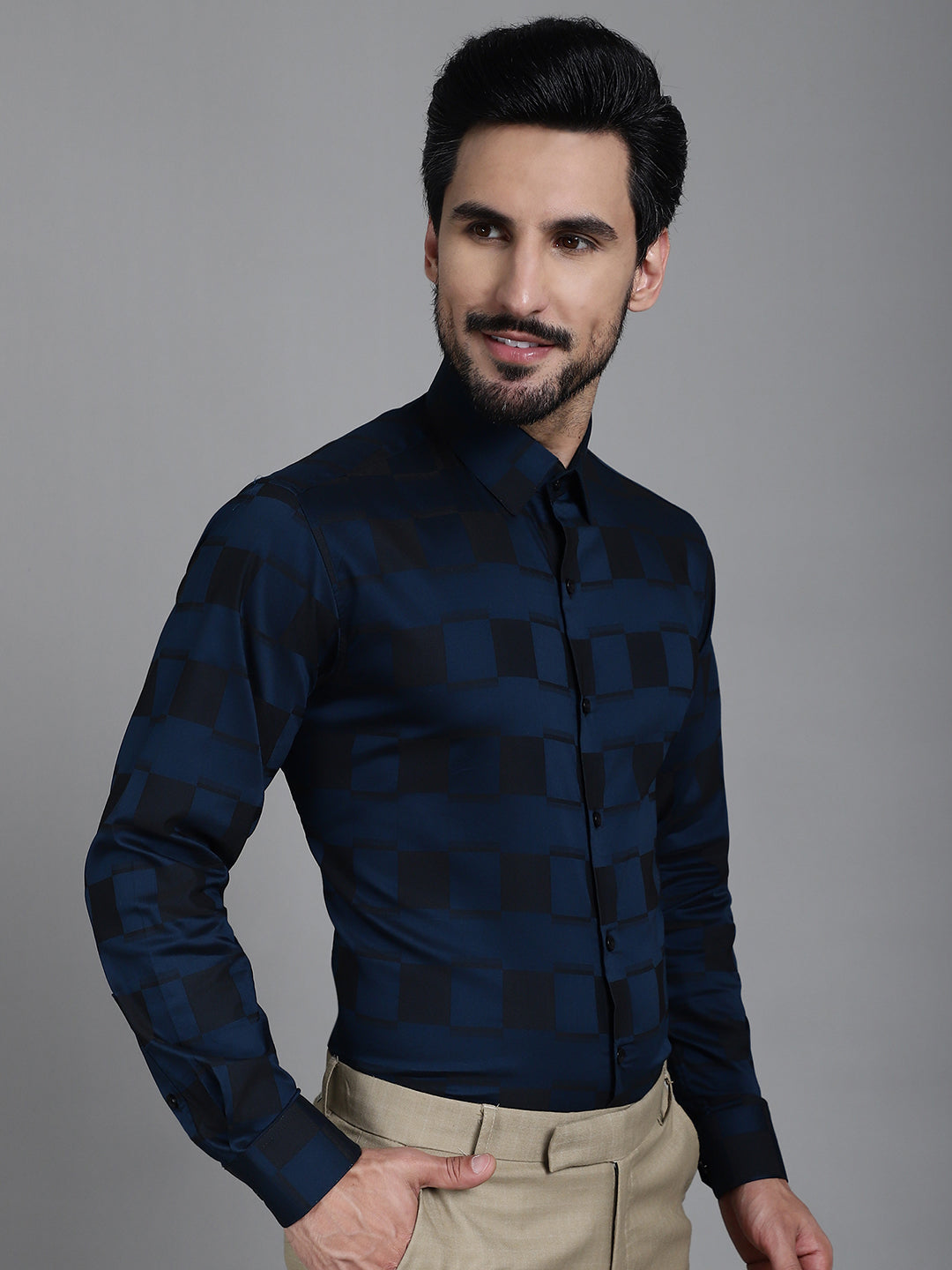 Indian Needle Men's Printed Formal Shirt - Peacock | Grocsy