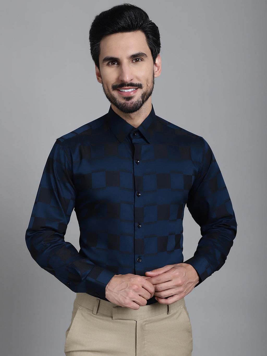 Indian Needle Men's Printed Formal Shirt - Peacock | Grocsy
