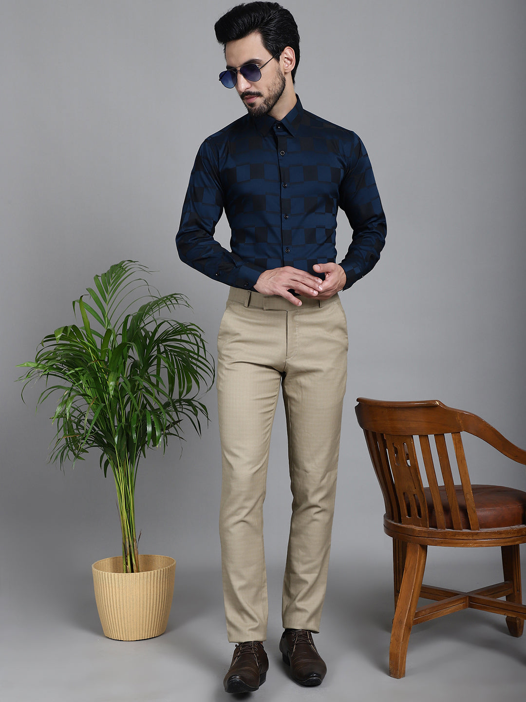 Indian Needle Men's Printed Formal Shirt - Peacock | Grocsy