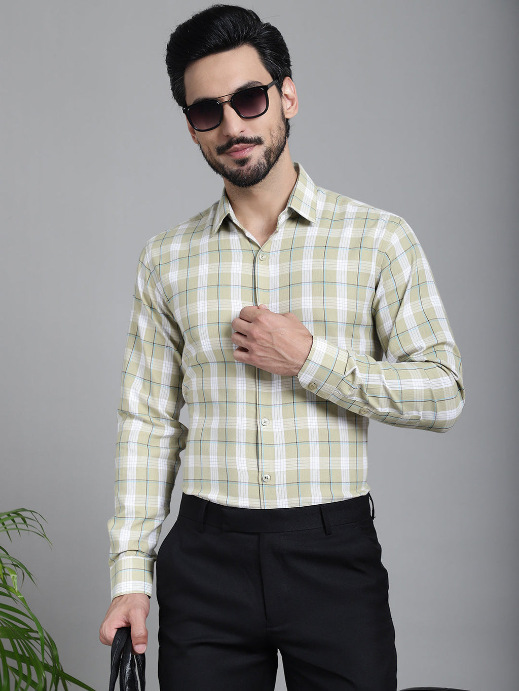 Indian Needle Men's Checked Formal Shirt - Beige | Grocsy
