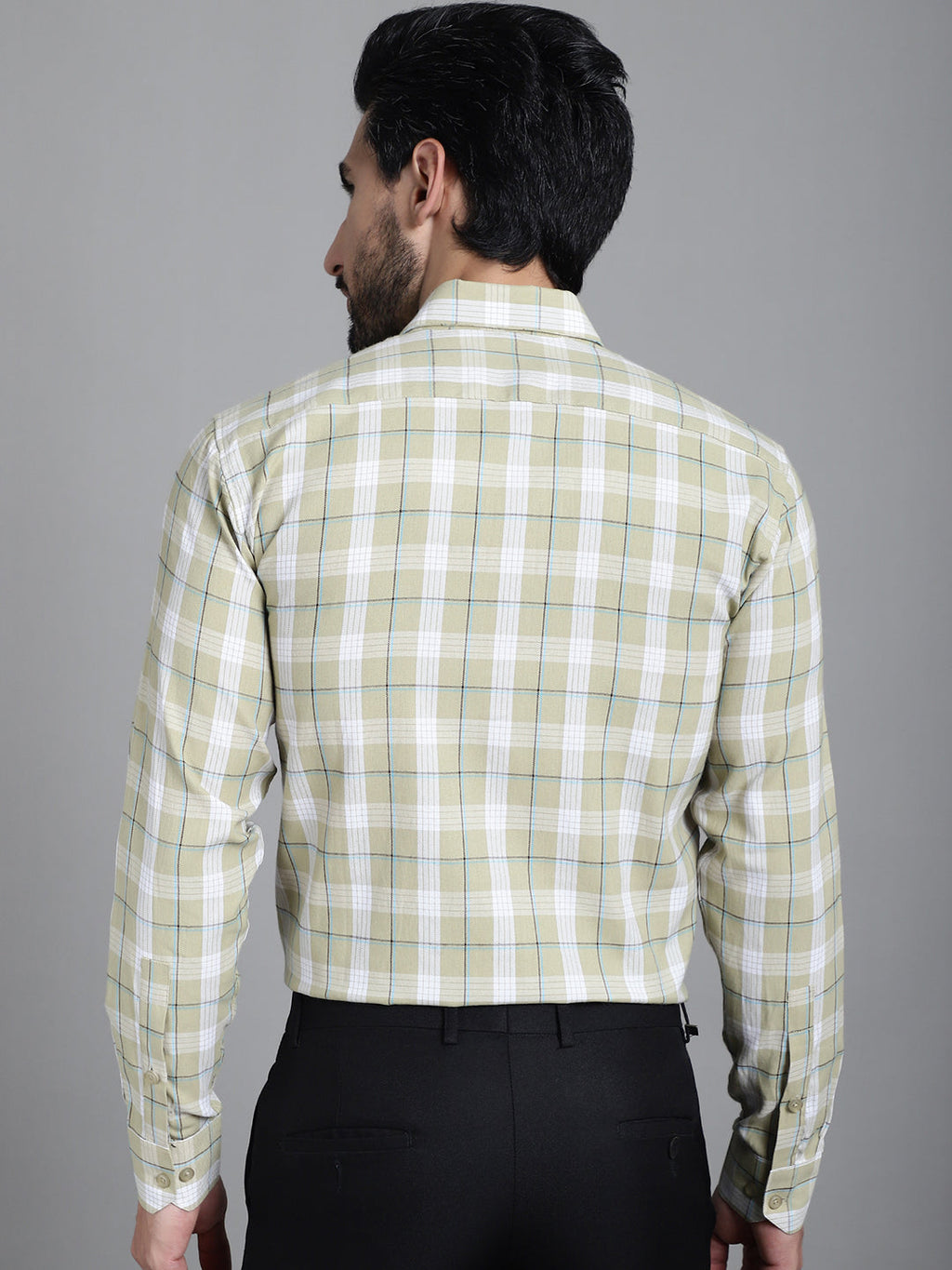 Indian Needle Men's Checked Formal Shirt - Beige | Grocsy