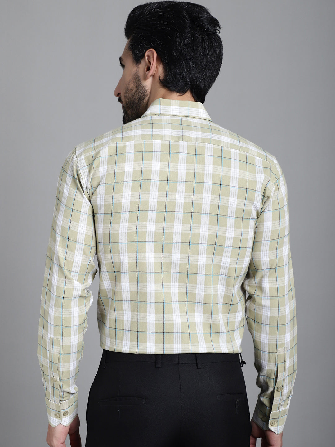 Indian Needle Men's Checked Formal Shirt - Beige | Grocsy