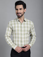 Indian Needle Men's Checked Formal Shirt - Beige | Grocsy