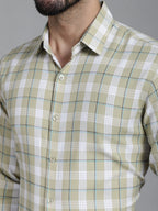 Indian Needle Men's Checked Formal Shirt - Beige | Grocsy