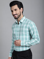 Indian Needle Men's Checked Formal Shirt - Green | Grocsy