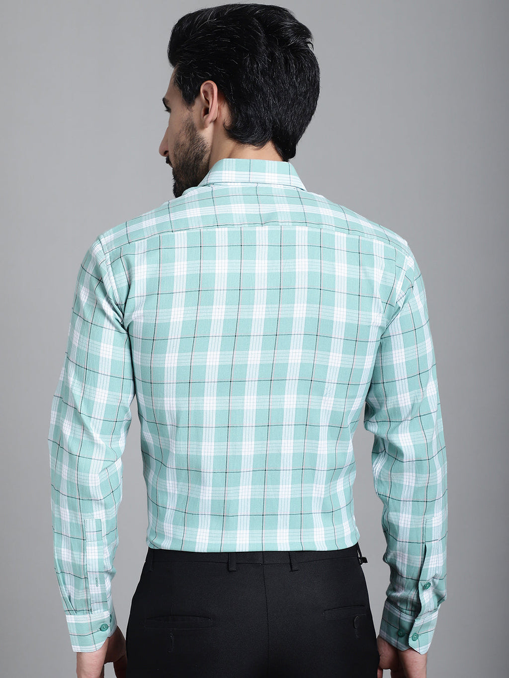 Indian Needle Men's Checked Formal Shirt - Green | Grocsy