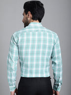 Indian Needle Men's Checked Formal Shirt - Green | Grocsy