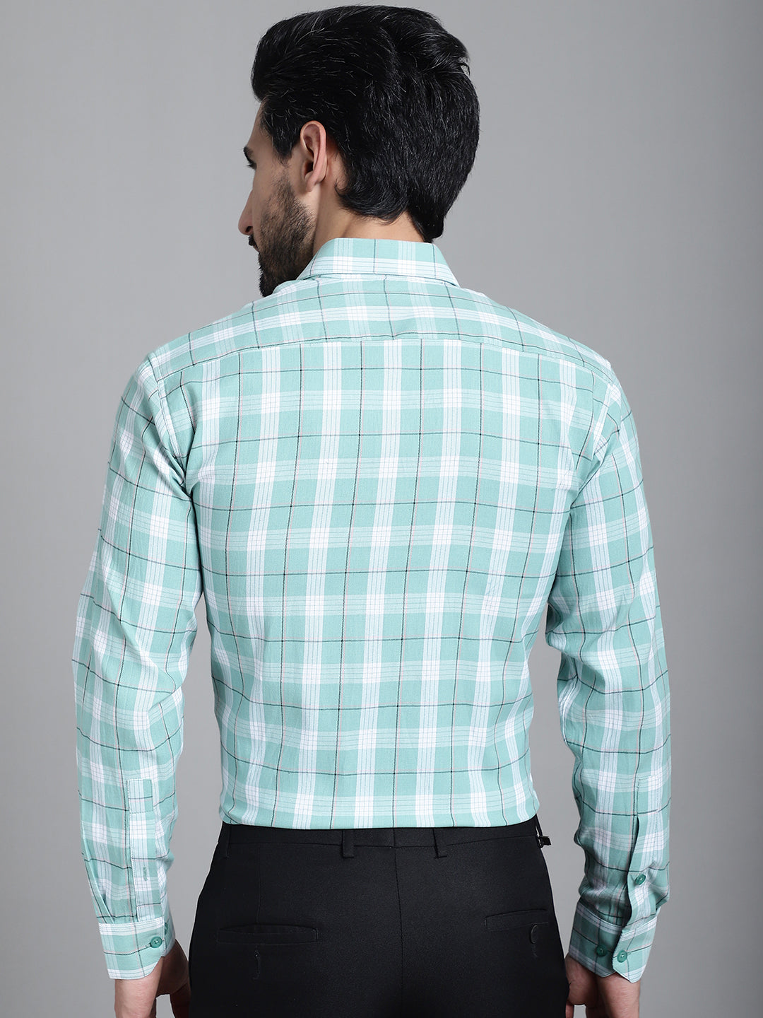 Indian Needle Men's Checked Formal Shirt - Green | Grocsy