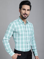 Indian Needle Men's Checked Formal Shirt - Green | Grocsy