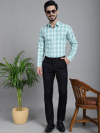 Indian Needle Men's Checked Formal Shirt - Green | Grocsy