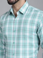 Indian Needle Men's Checked Formal Shirt - Green | Grocsy