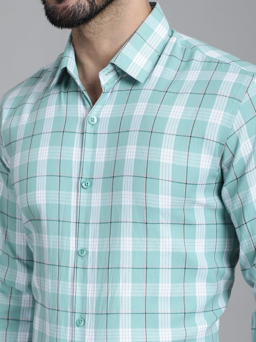 Indian Needle Men's Checked Formal Shirt - Green | Grocsy
