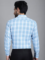Indian Needle Men's Checked Formal Shirt - Sky Blue | Grocsy