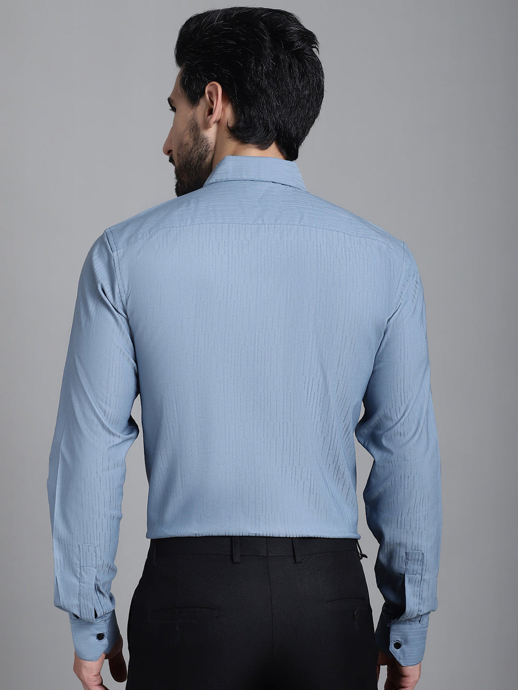 Indian Needle Men's Woven Design Formal Shirt - Grey | Grocsy